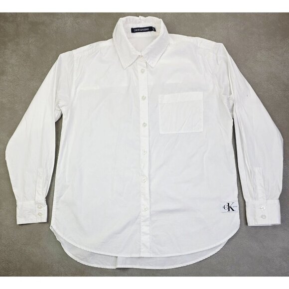 Calvin Klein Jeans Size Small Womens Oversized Baggy Loose White Logo Tag Shirt - Picture 1 of 15